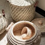 سبد برنج خمره ای دسته چوبی