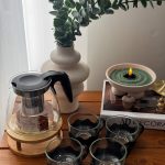 ست قوری و فنجان دسته پیرکس مشکی